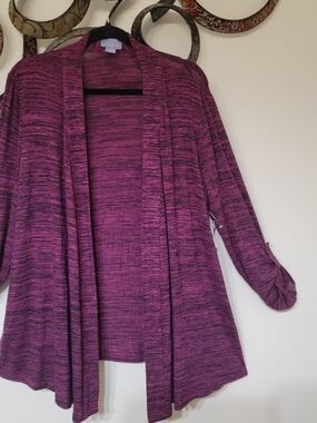 Laura Scott Open-Front Space-Dye Cardigan - Raspberry Color